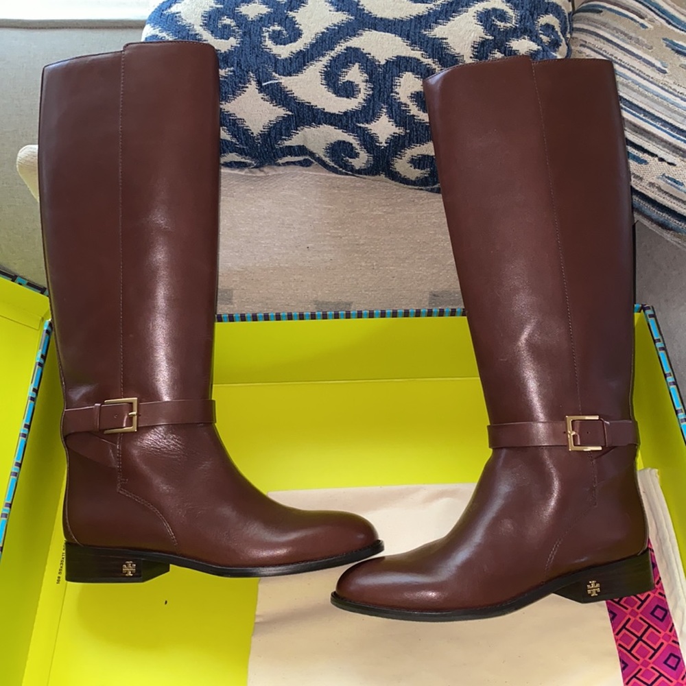 Tory Burch brooke 25mm knee boot calf leather perfect brown NEW